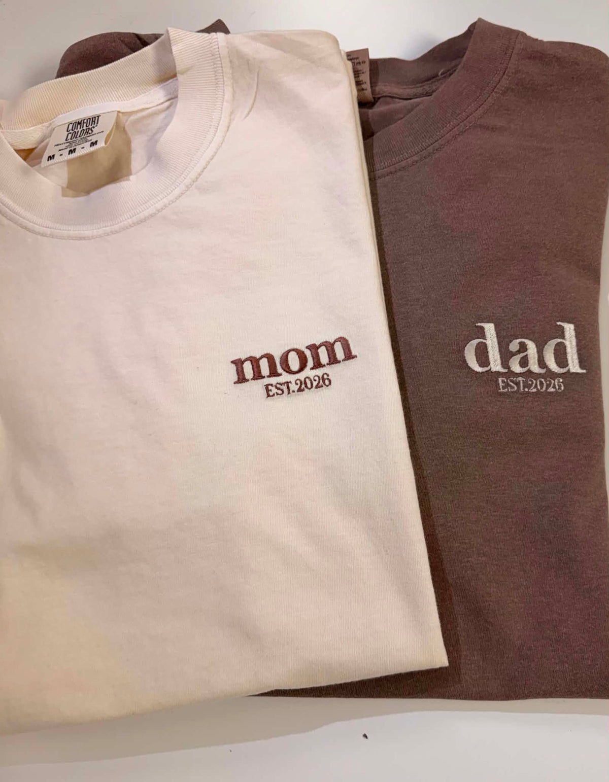 Comfort Colors custom name t-shirt — embroidery detail