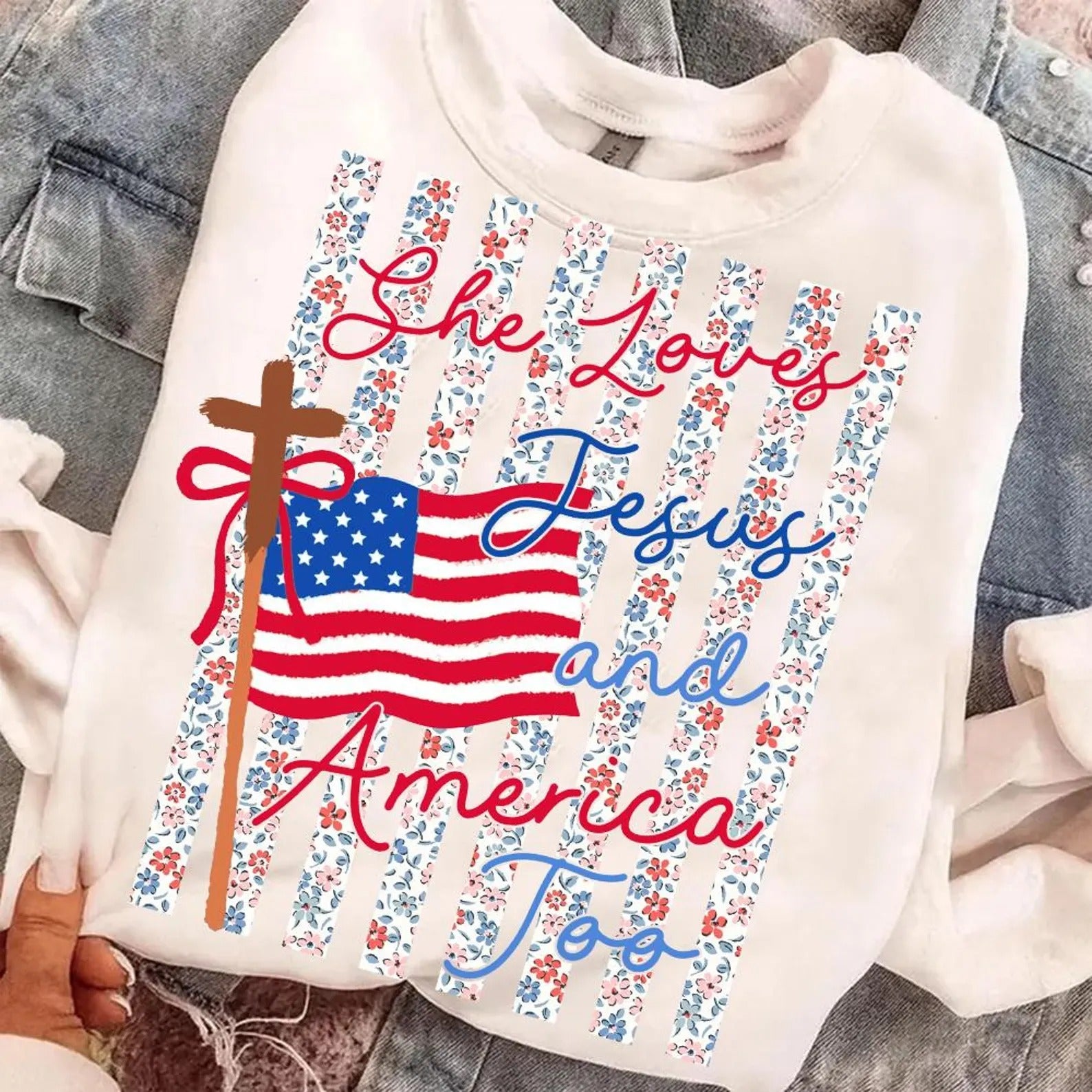 Floral Stripes She Loves Jesus And America Too Transfer