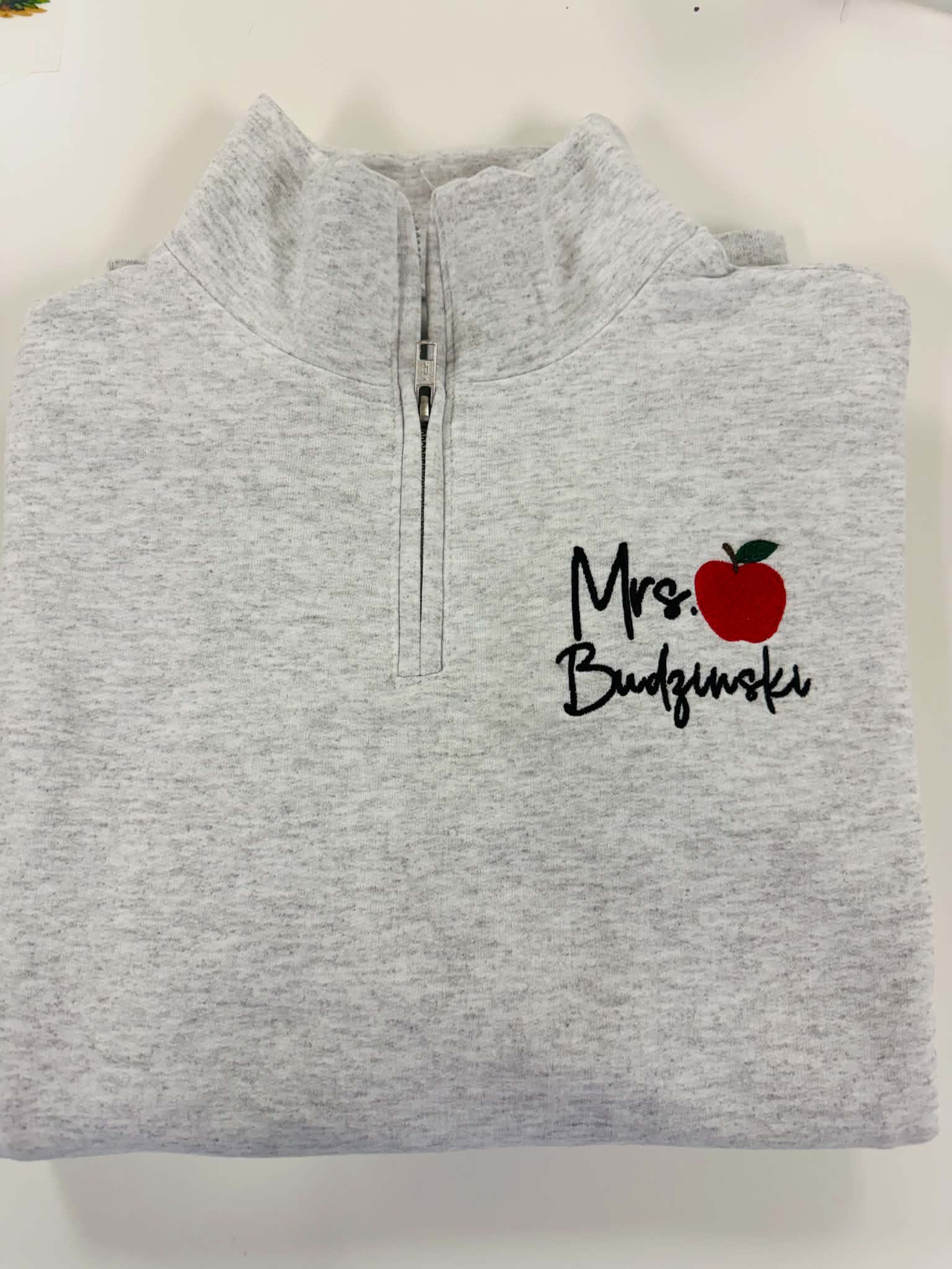 Personalized Teacher Half-Zip Sweatshirt — Embroidered Name