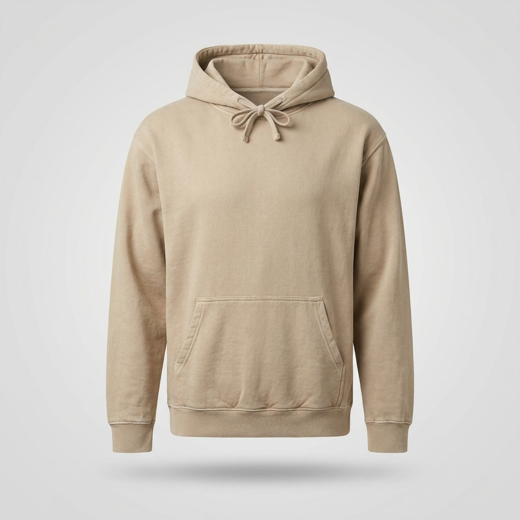 Blank tan custom hoodie — Comfort Colors 1467 garment-dyed