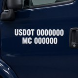 USDOT and MC number cut-vinyl lettering on a truck door