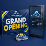 Grand opening pack: banner, door decals and stickers