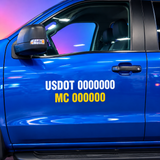 USDOT and MC number cut-vinyl lettering on a truck door