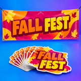 Event pack: 3x8 ft banner and die-cut stickers