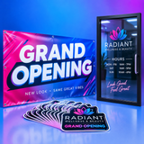 Grand opening pack: banner, door decals and stickers