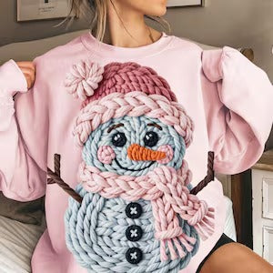 Faux Yarn Crochet Snowman Transfer