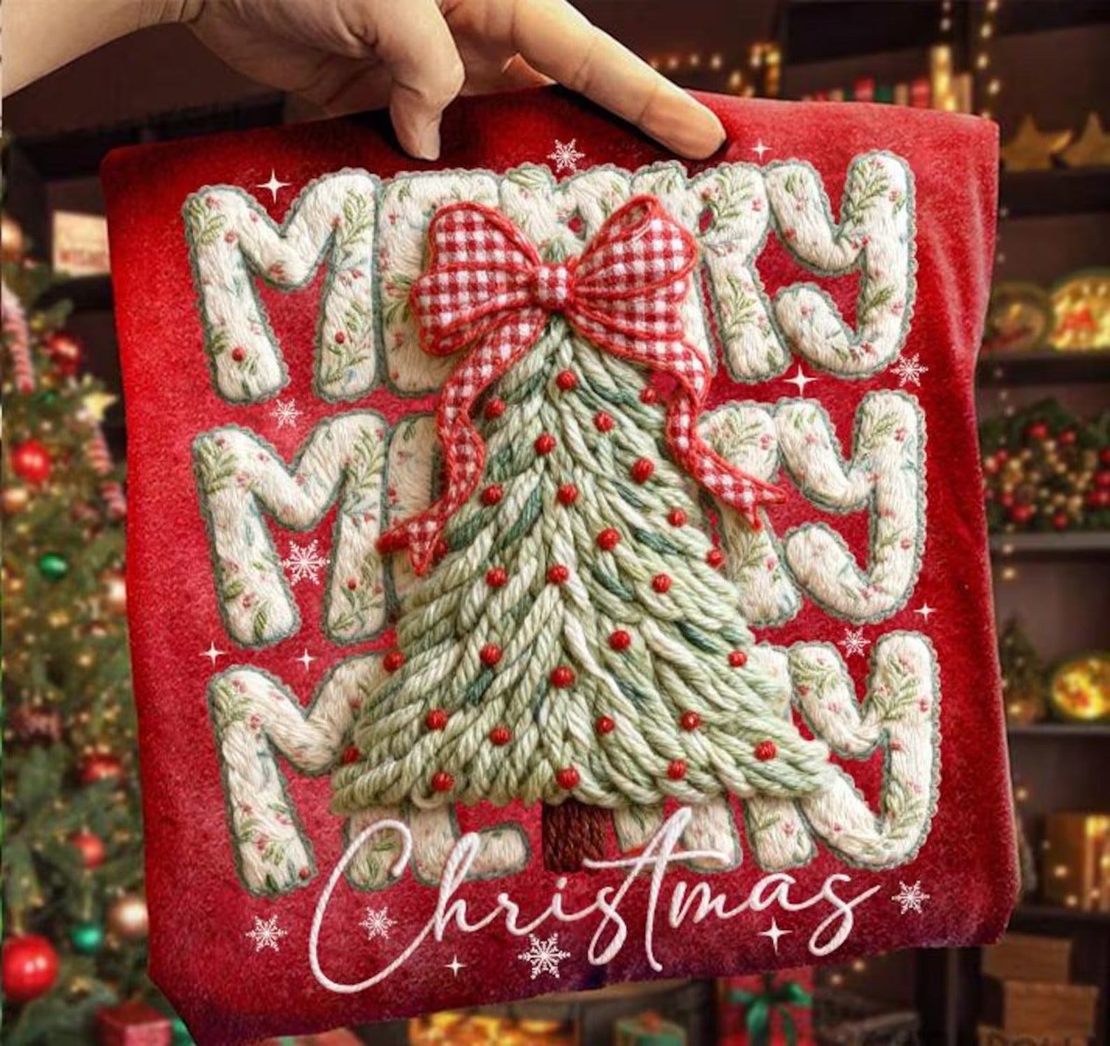 Latch Hook Yarn Crochet Coquette Floral Merry Christmas Transfer