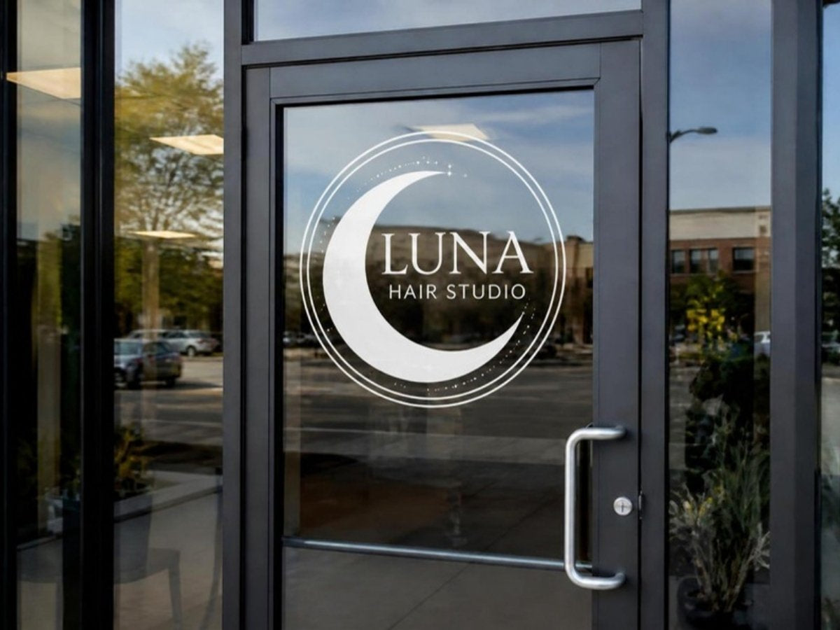 Large cut vinyl logo on a glass storefront door