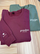 Navy crewneck embroidered grandma with name and heart on the sleeve