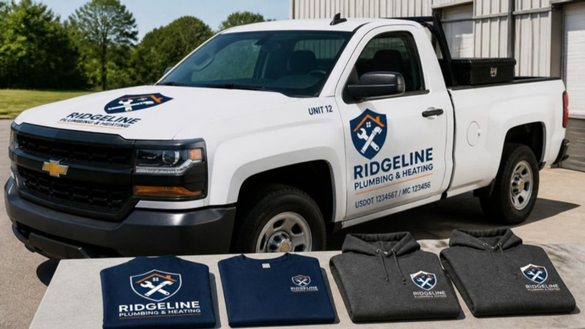 Ridgeline Plumbing & Heating work truck pack: full truck decal set, tees and hoodies