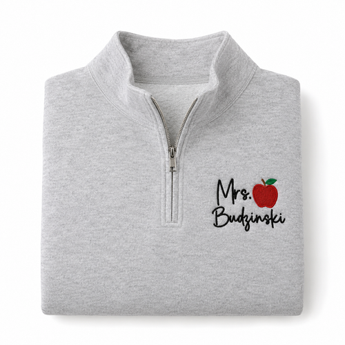 Personalized Teacher Half-Zip Sweatshirt — Embroidered Name